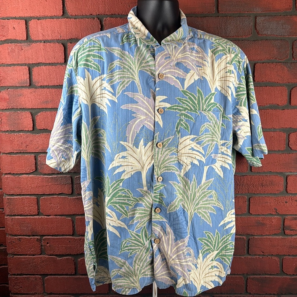 Bobby Chan Shirt Mens Large Blue Tropical Silk